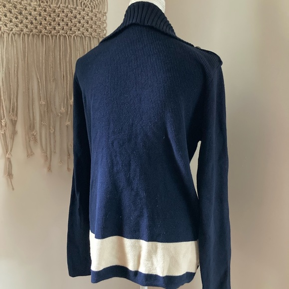 Ralph Lauren Navy Cream Sweater Cardigan - Picture 3 of 6